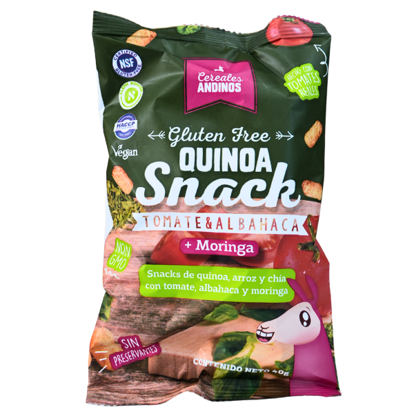 QUINOA SNACK TOMATO & ALBAHACA + MORINGA 40 G – CEREALES ANDINOS