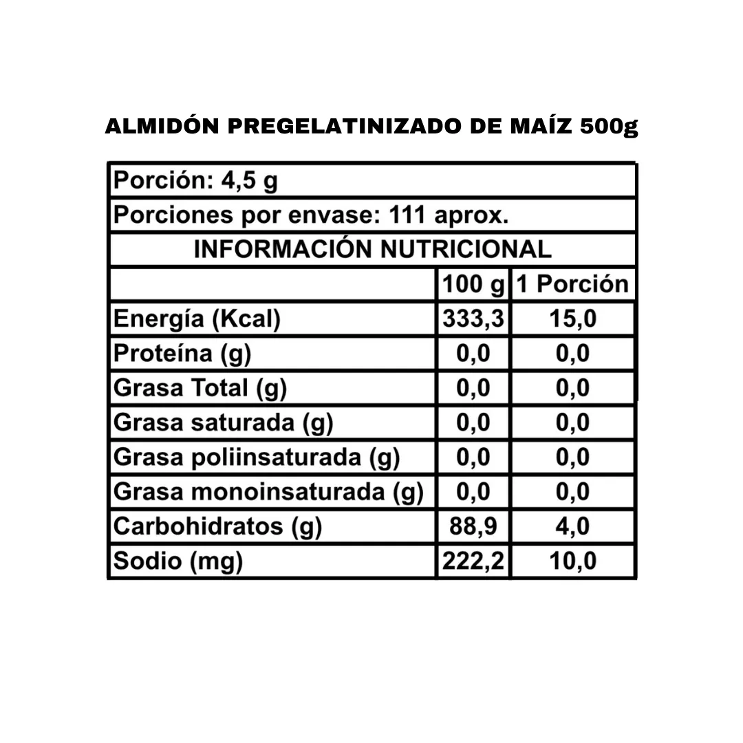 ALMIDÓN PREGELATINIZADO DE MAÍZ INST. STABITEX – 500g U11233 - Imagen 2