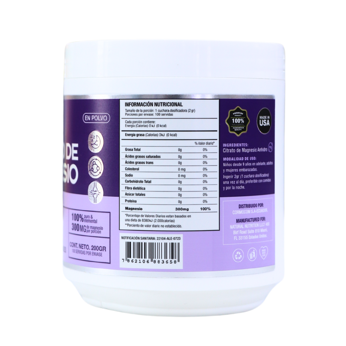 CITRATO DE MAGNESIO 100 SERVIDAS 400 GR – ONLY NATURAL - Imagen 2