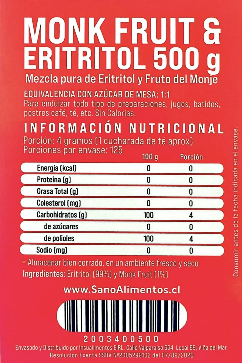 MONK FRUIT + ERITRITOL – 500g U12119 - Imagen 3